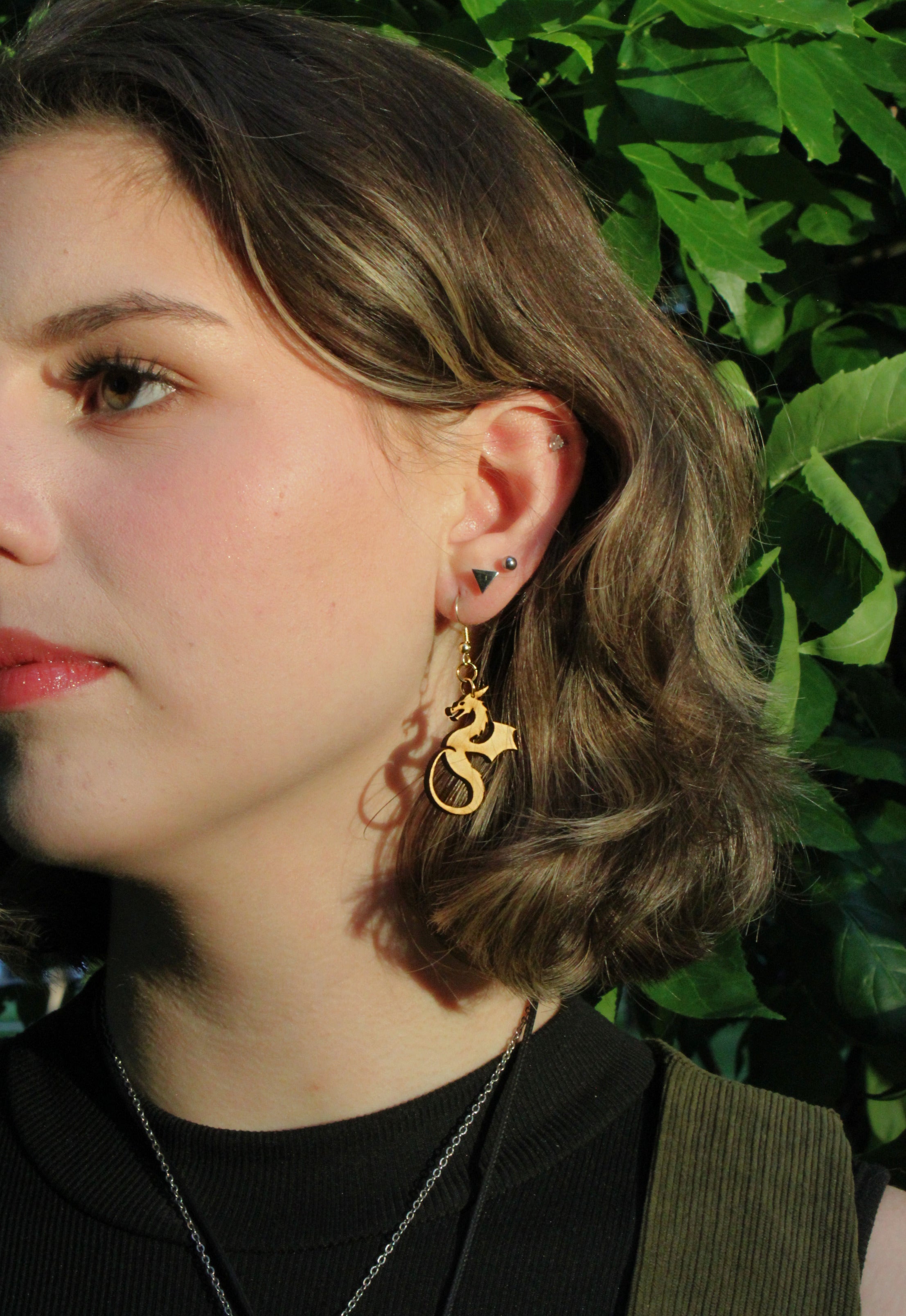 Wooden Dragon Earrings