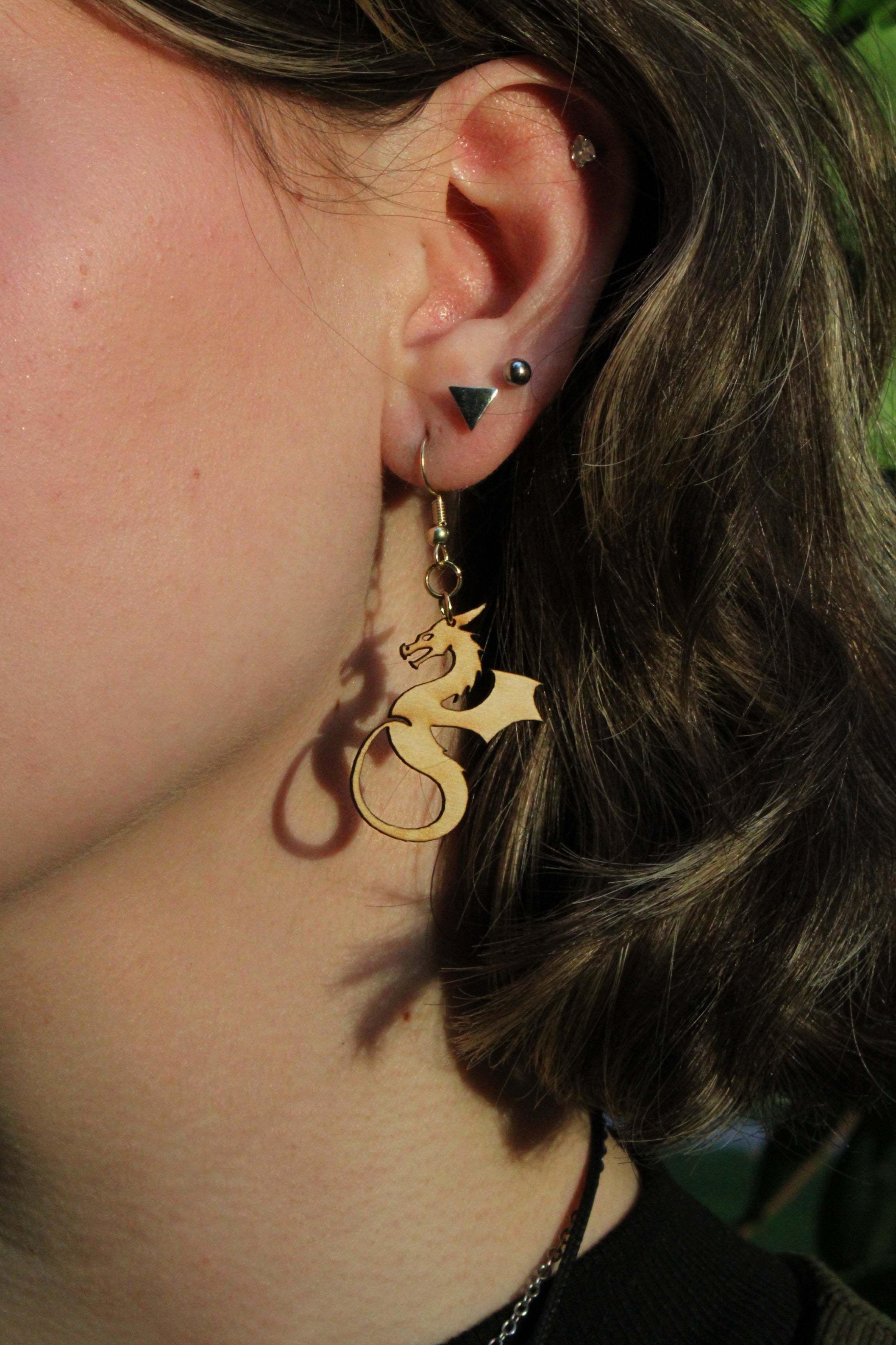 Wooden Dragon Earrings