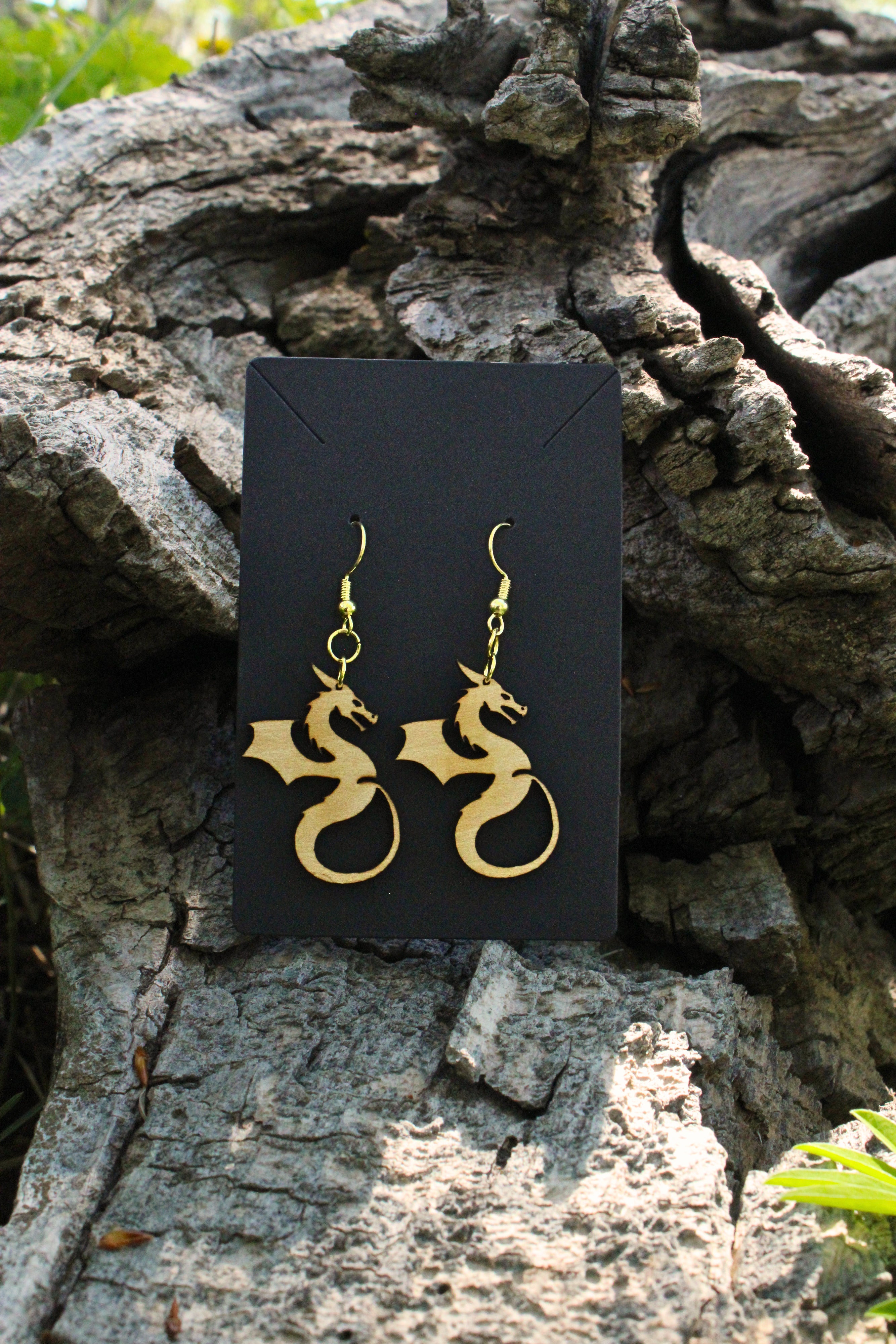 Wooden dragon earrings